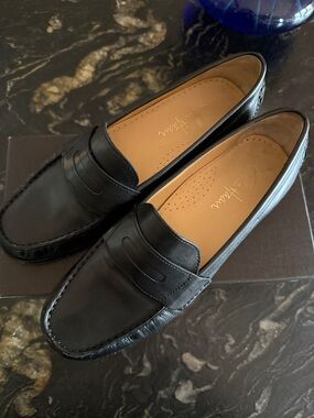 Cole Haan Black Leather Penny Loafers with Tan Insole
